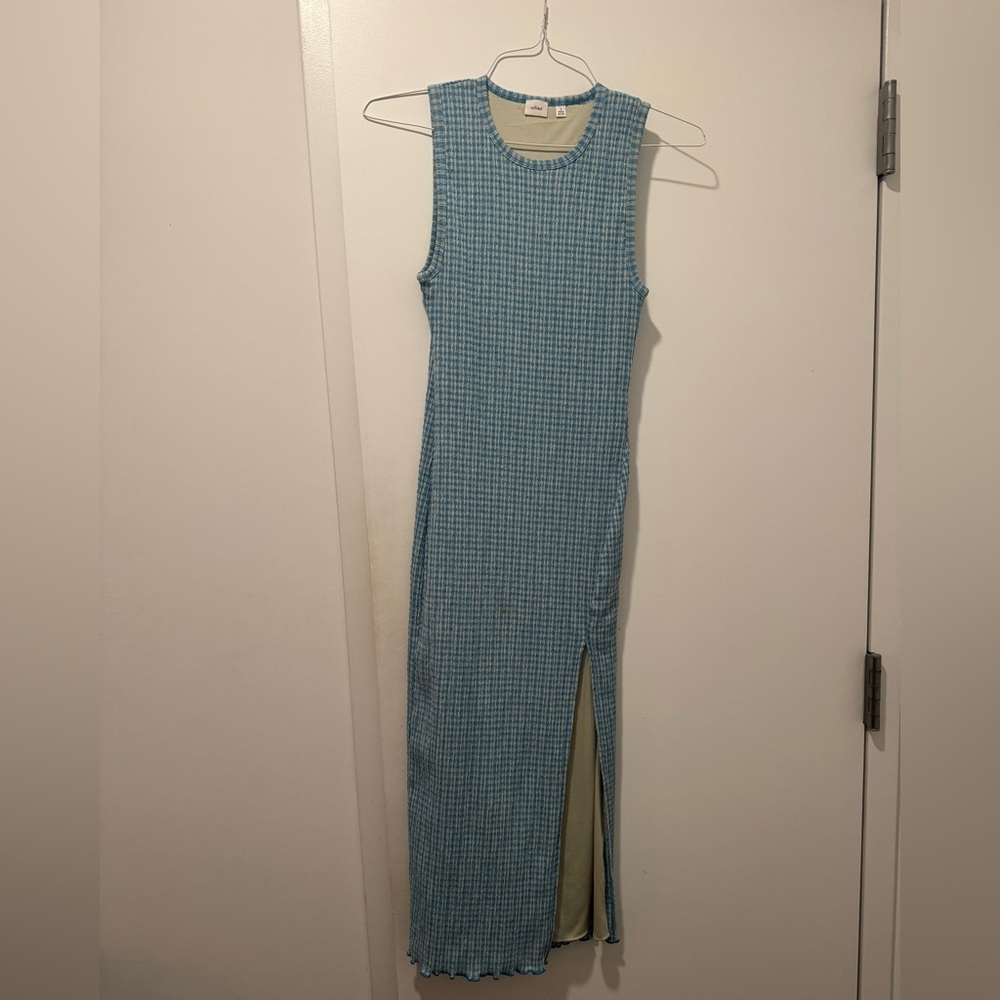 Aritzia Wilfred Blue/Green checkered midi dress